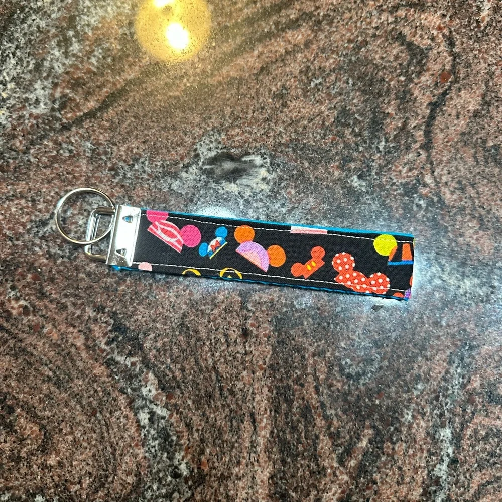 Handmade Disney Ear Hats print wristlet key fob keychain